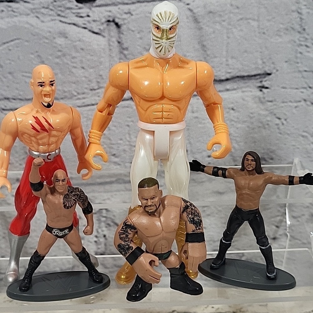 Wrestling Action Figures Lot Of 5 WWE Wrestlemania The Rock AJ Styles